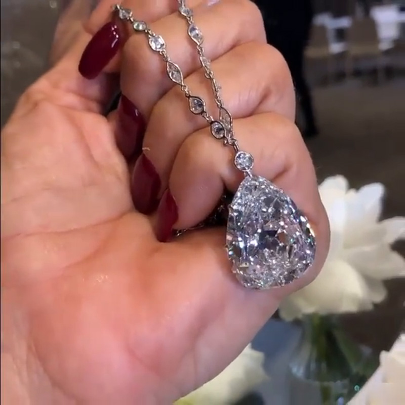 7ct Pear Cut White Sapphire Classic Handmade Pendant Necklace