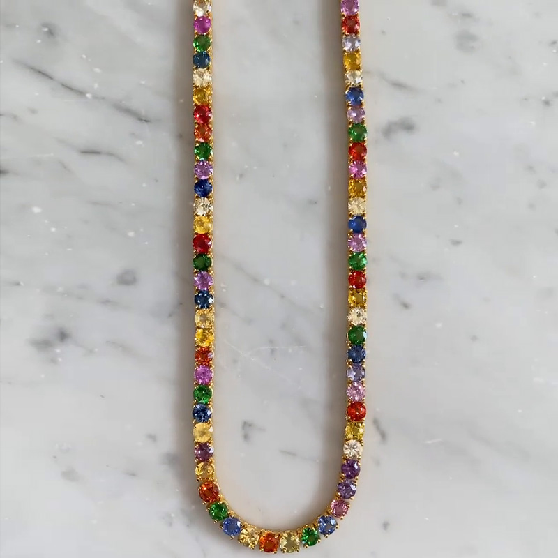 36ctw Round Cut Rainbow Sapphire Handmade Chain Necklace