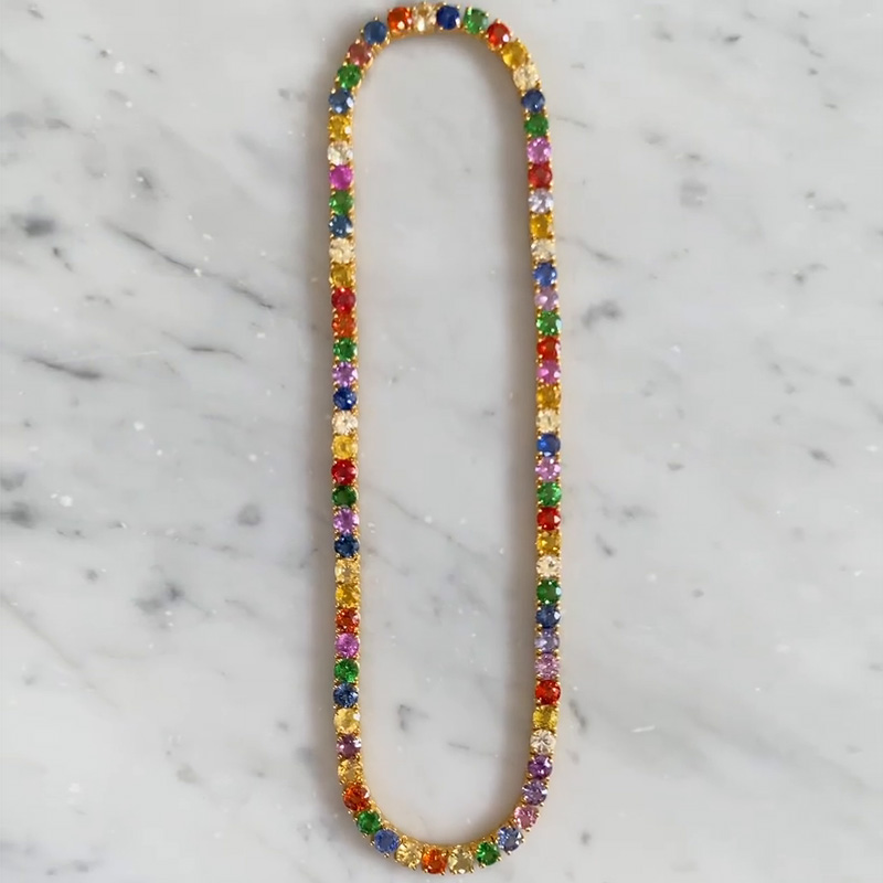 36ctw Round Cut Rainbow Sapphire Handmade Chain Necklace