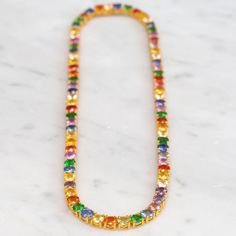 36ctw Round Cut Rainbow Sapphire Handmade Chain Necklace