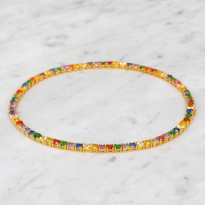 36ctw Round Cut Rainbow Sapphire Handmade Chain Necklace