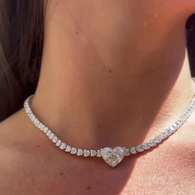 28ctw Heart Cut White Sapphire Elegant Handmade Necklace
