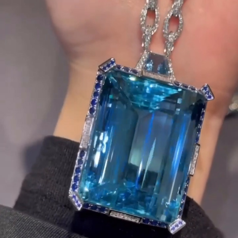 95ct Emerald Cut Aquamarine Handmade Necklace