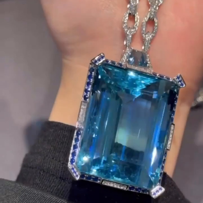 95ct Emerald Cut Aquamarine Handmade Necklace