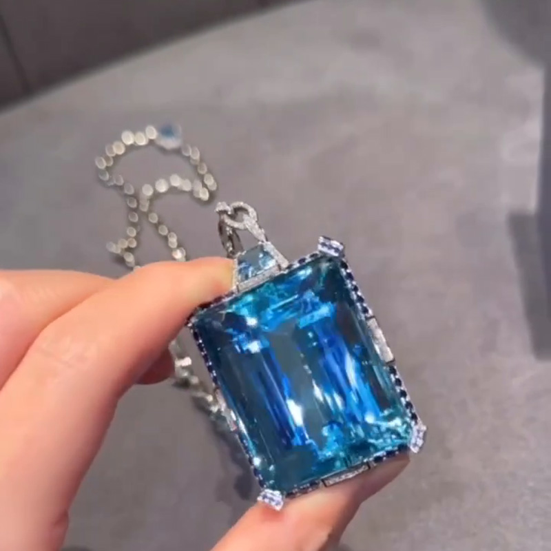 95ct Emerald Cut Aquamarine Handmade Necklace