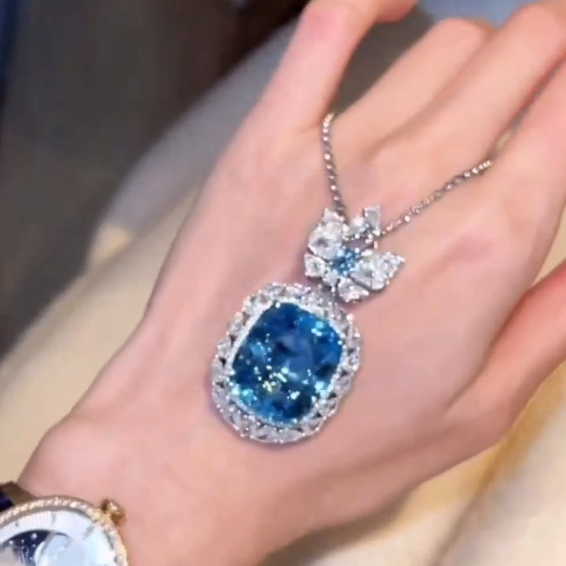 70ct Cushion Cut Aquamarine Handmade Butterfly Necklace