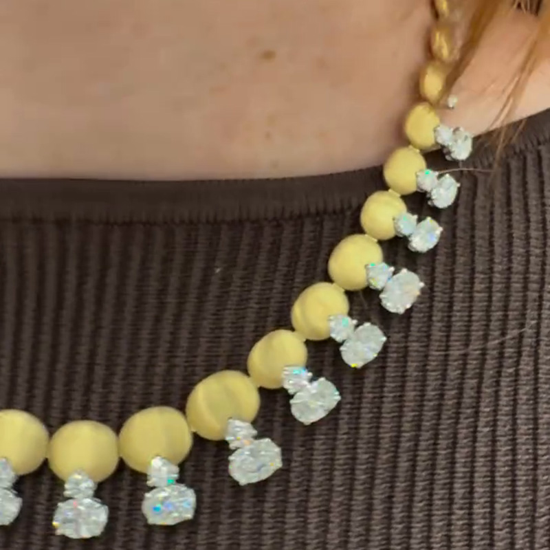 13.3ctw Oval And Round Cut White Sapphire Yellow Gold Handmade Necklace