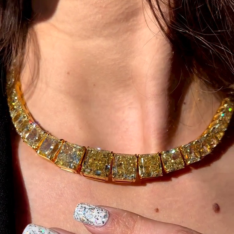 129ctw Radiant Cut Fancy Yellow Sapphire Handmade Necklace