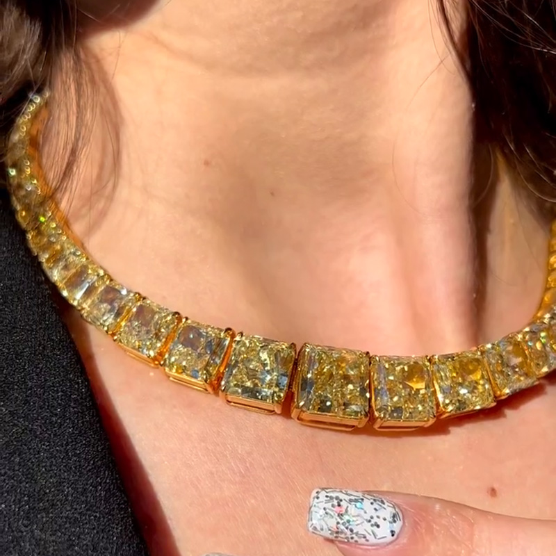 129ctw Radiant Cut Fancy Yellow Sapphire Handmade Necklace
