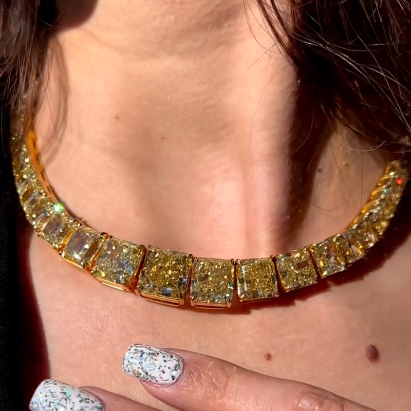 129ctw Radiant Cut Fancy Yellow Sapphire Handmade Necklace