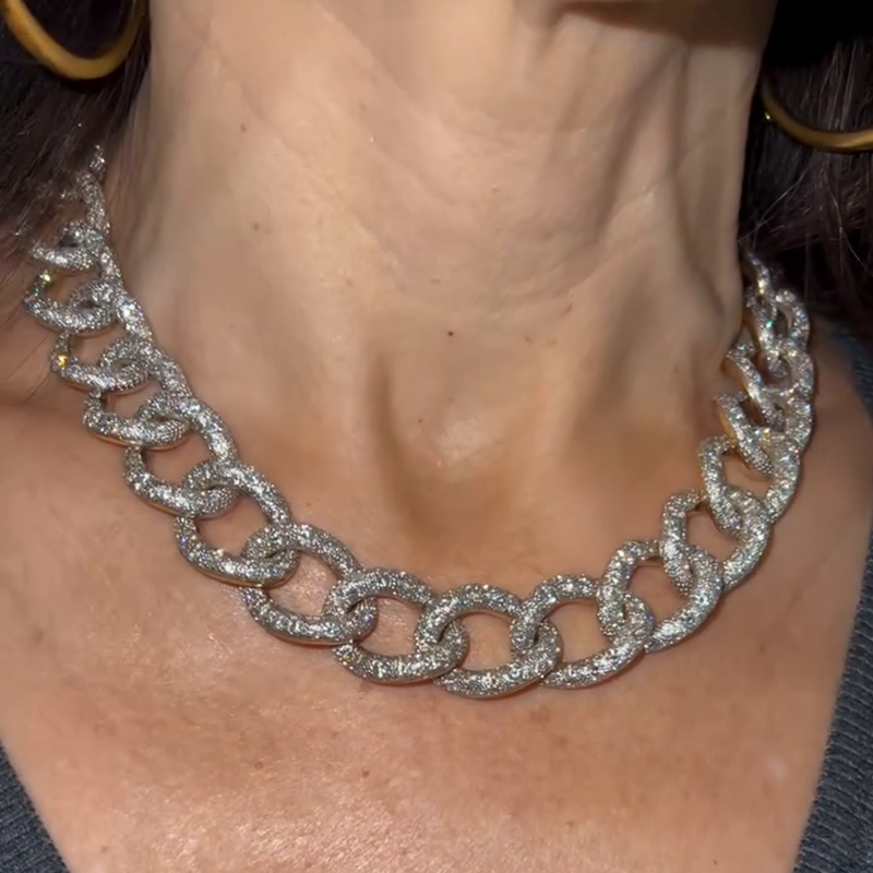 35ctw Round Cut White Sapphire Handmade Fashion Chain Necklace