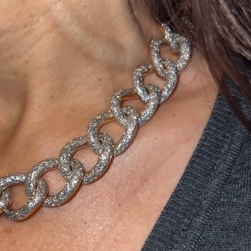 35ctw Round Cut White Sapphire Handmade Fashion Chain Necklace