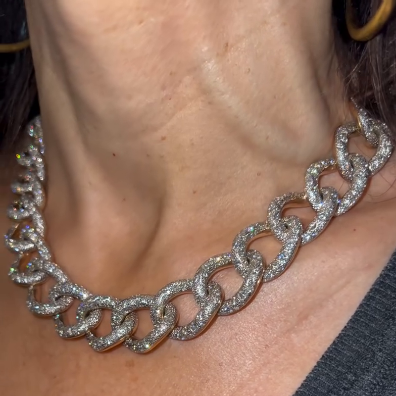 35ctw Round Cut White Sapphire Handmade Fashion Chain Necklace