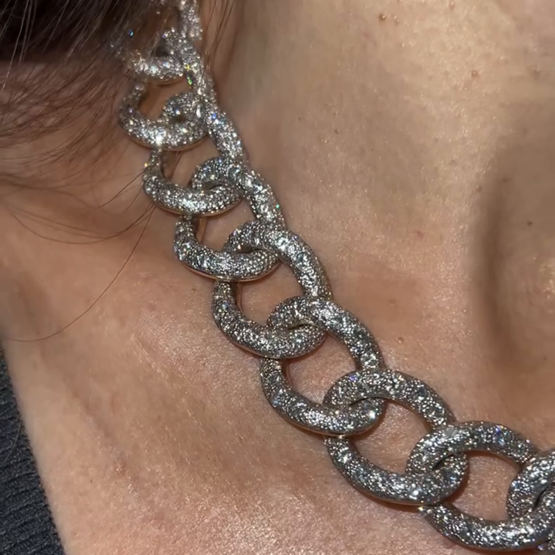 35ctw Round Cut White Sapphire Handmade Fashion Chain Necklace