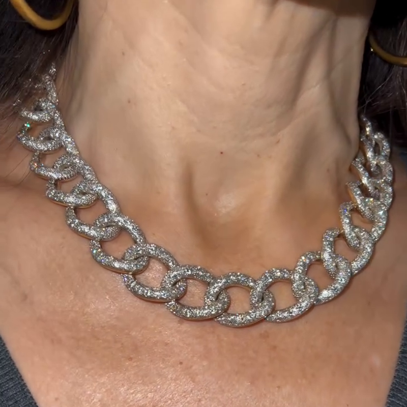 35ctw Round Cut White Sapphire Handmade Fashion Chain Necklace