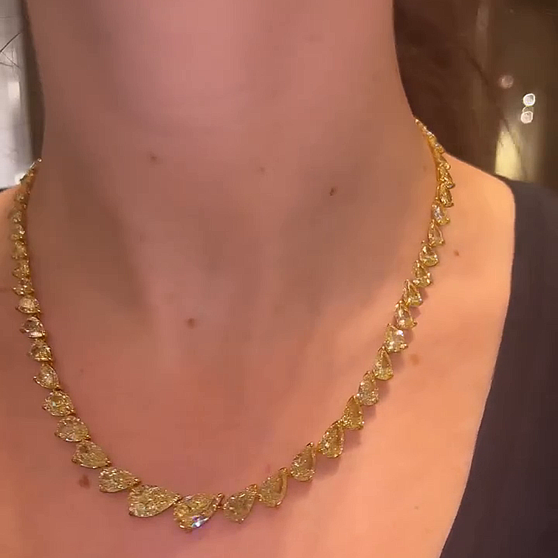 45ctw Pear Cut Fancy Yellow Sapphire Handmade Necklace