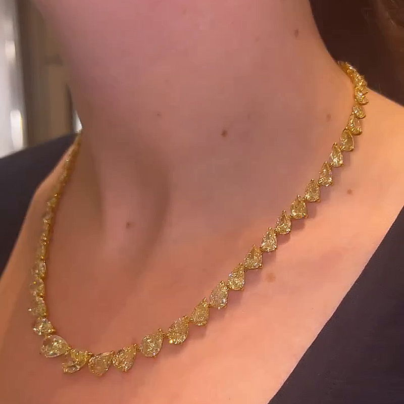 45ctw Pear Cut Fancy Yellow Sapphire Handmade Necklace