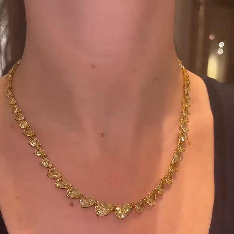 45ctw Pear Cut Fancy Yellow Sapphire Handmade Necklace