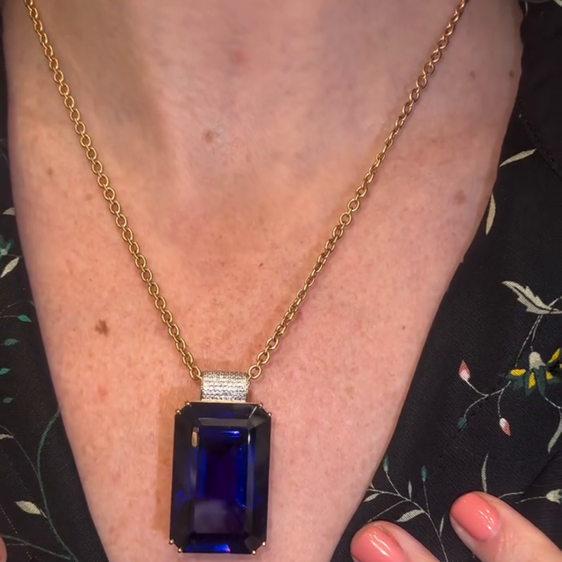 25ct Emerald Cut Blue Sapphire Handmade Pendant Necklace