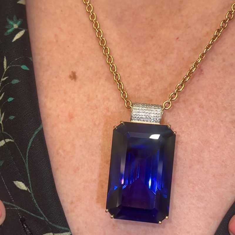 25ct Emerald Cut Blue Sapphire Handmade Pendant Necklace