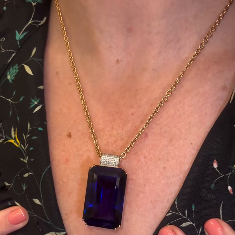 25ct Emerald Cut Blue Sapphire Handmade Pendant Necklace