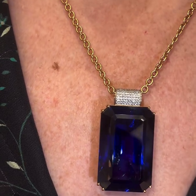 25ct Emerald Cut Blue Sapphire Handmade Pendant Necklace