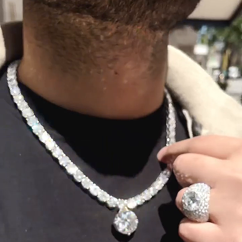 22ct Center Stone Round Cut White Sapphire Men's Necklace