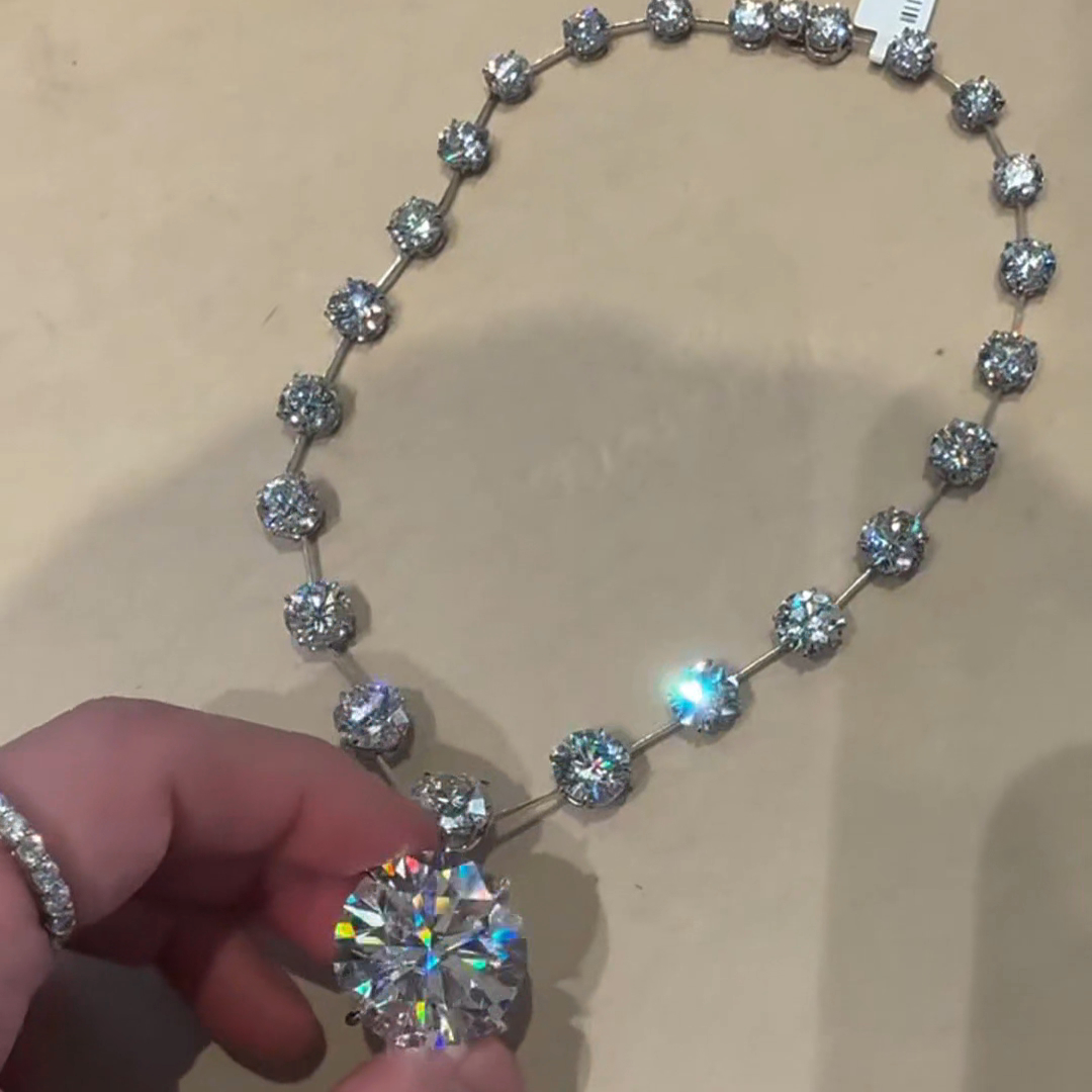 50ct Round Cut Zircon Handmade Sterling Silver Necklace