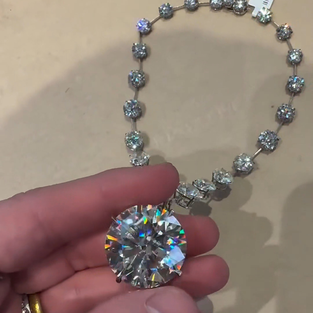 50ct Round Cut Zircon Handmade Sterling Silver Necklace