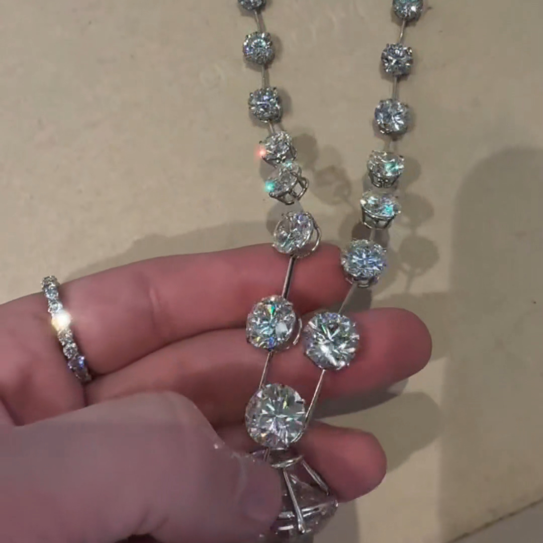 50ct Round Cut Zircon Handmade Sterling Silver Necklace