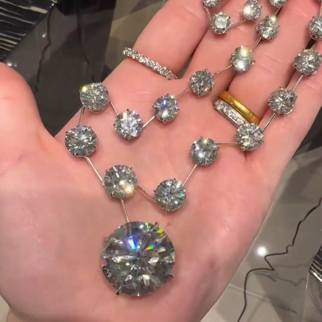 50ct Round Cut Zircon Handmade Sterling Silver Necklace