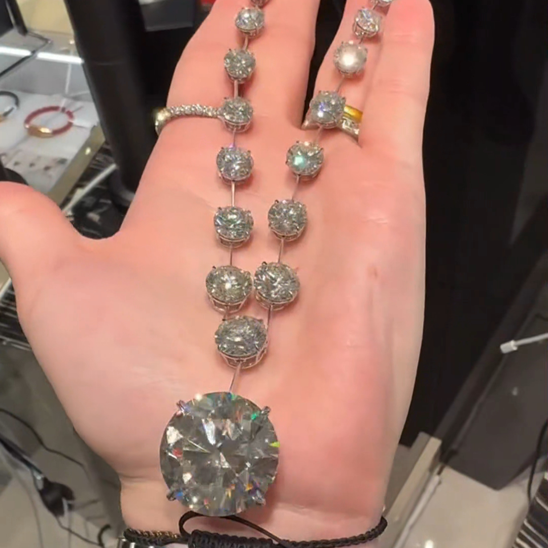 50ct Round Cut Zircon Handmade Sterling Silver Necklace