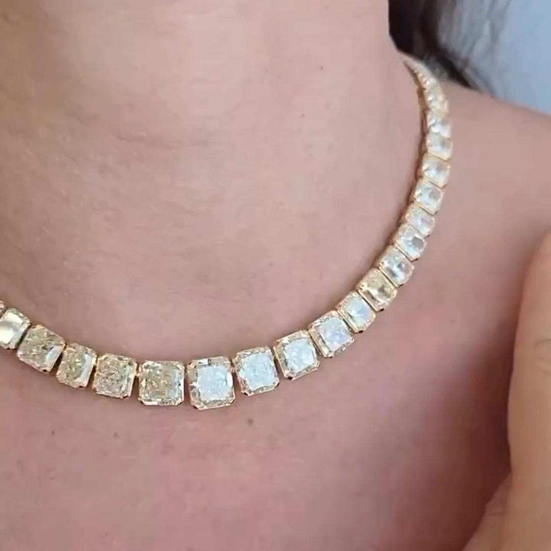 30ct Princess Cut Zircon Handmade Sterling Silver Plated Yellow Gold Necklace