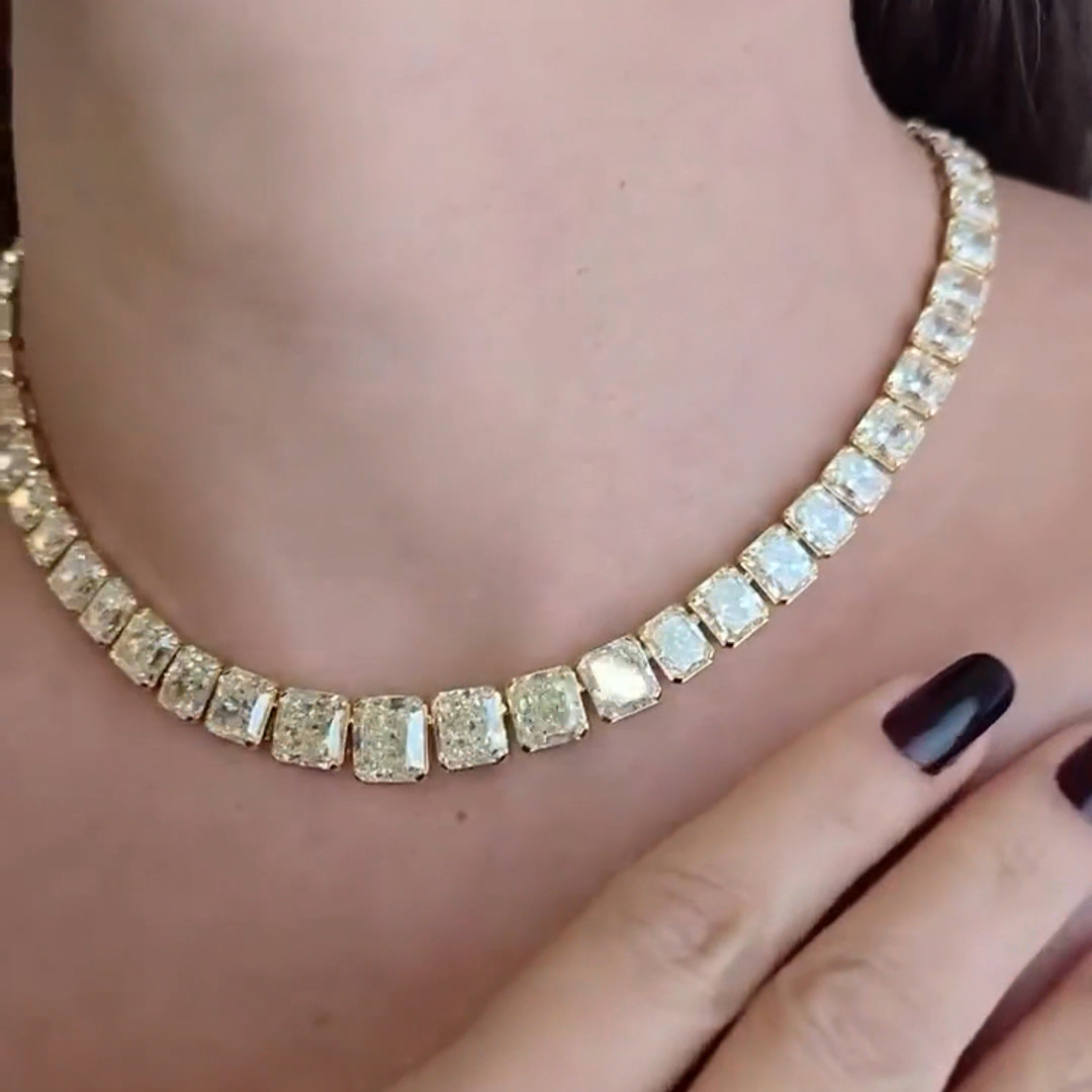 30ct Princess Cut Zircon Handmade Sterling Silver Plated Yellow Gold Necklace