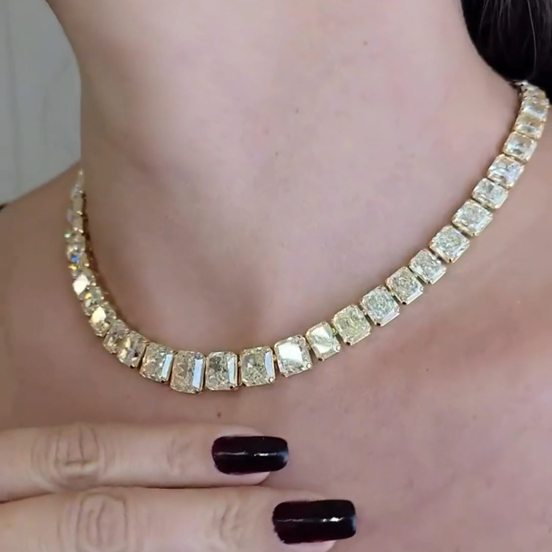 30ct Princess Cut Zircon Handmade Sterling Silver Plated Yellow Gold Necklace