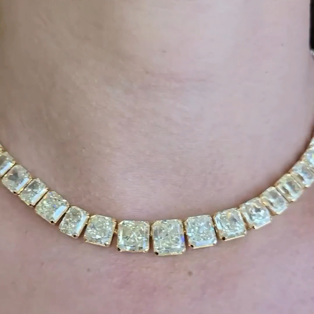 30ct Princess Cut Zircon Handmade Sterling Silver Plated Yellow Gold Necklace