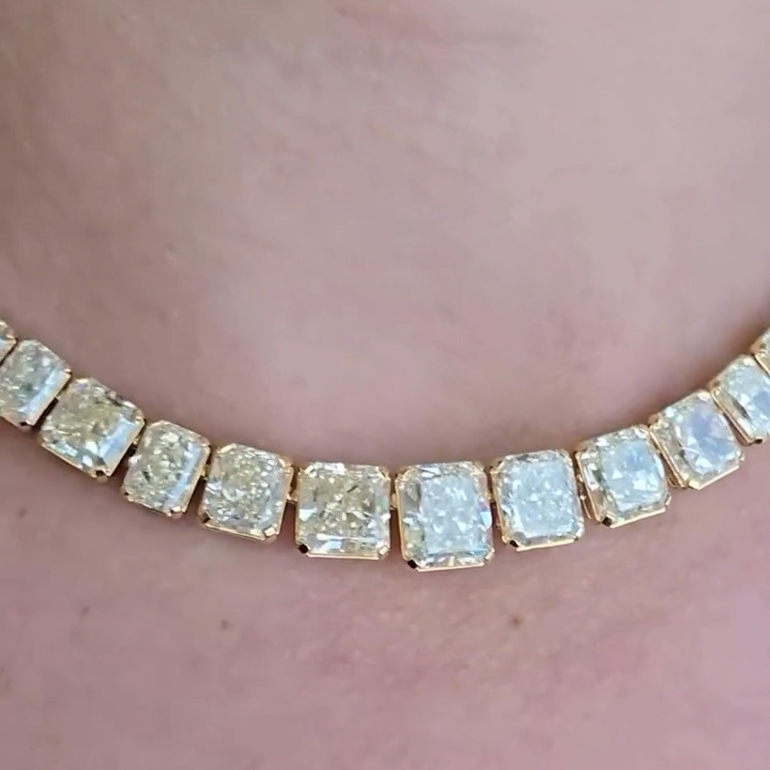 30ct Princess Cut Zircon Handmade Sterling Silver Plated Yellow Gold Necklace