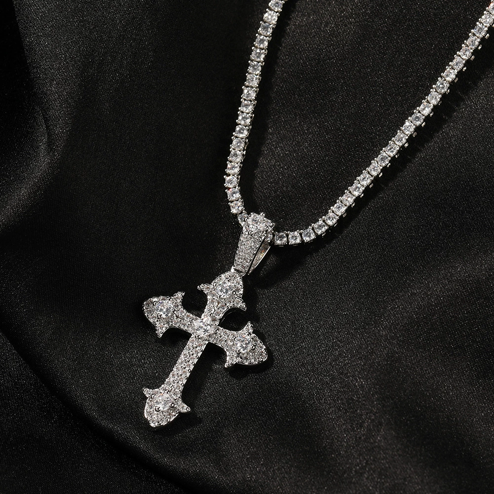 Hip-hop Trend Street Fashion Cross Gemstone Necklace