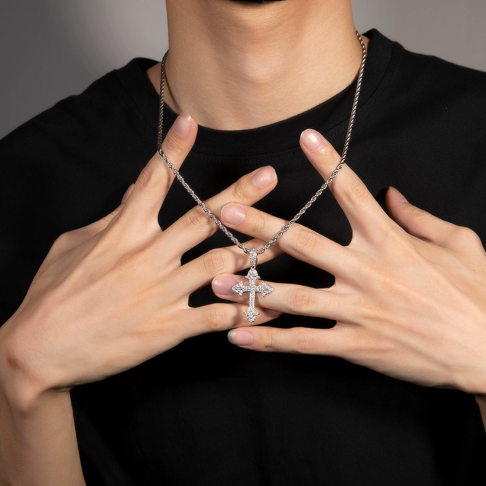 Hip-hop Trend Street Fashion Cross Gemstone Necklace