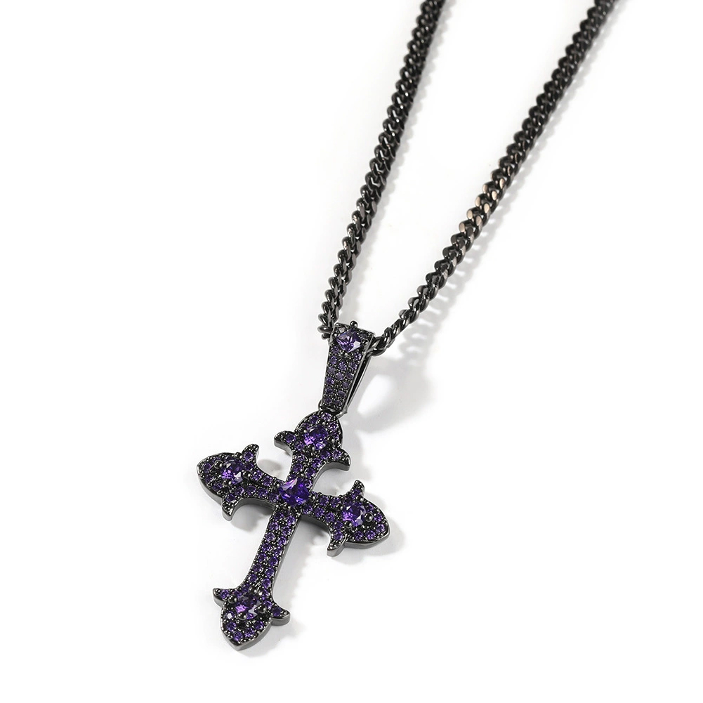 Hip-hop Trend Street Fashion Cross Gemstone Necklace