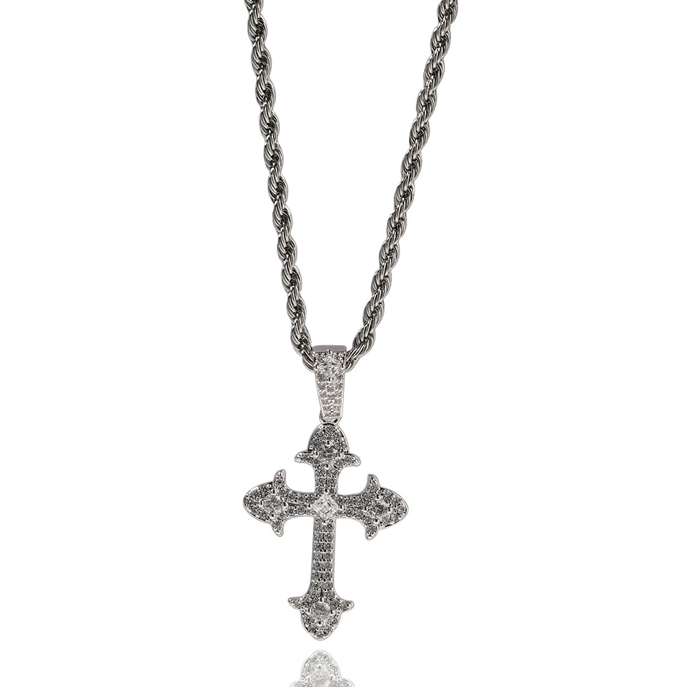 Hip-hop Trend Street Fashion Cross Gemstone Necklace