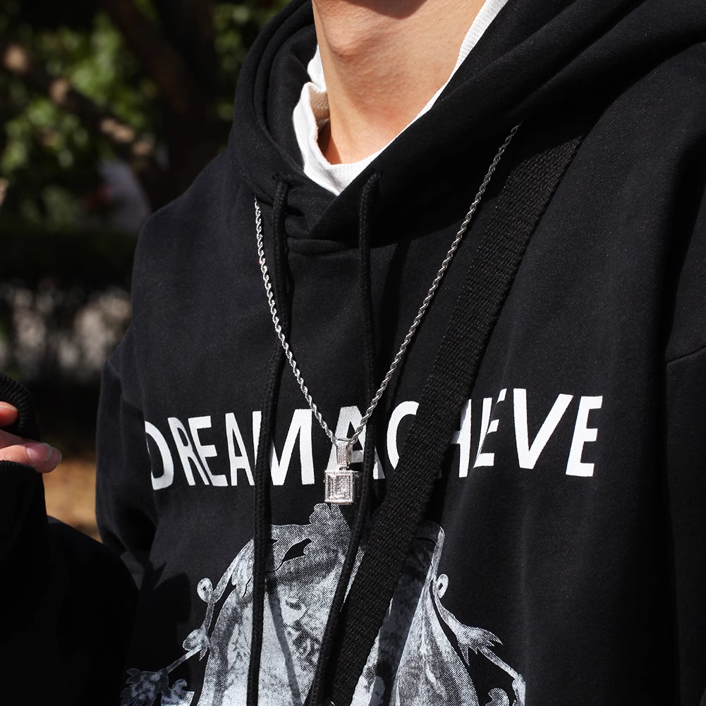 26 English Letters Hip-hop Necklace Copper Inlaid Zircon Dice Cube Pendant