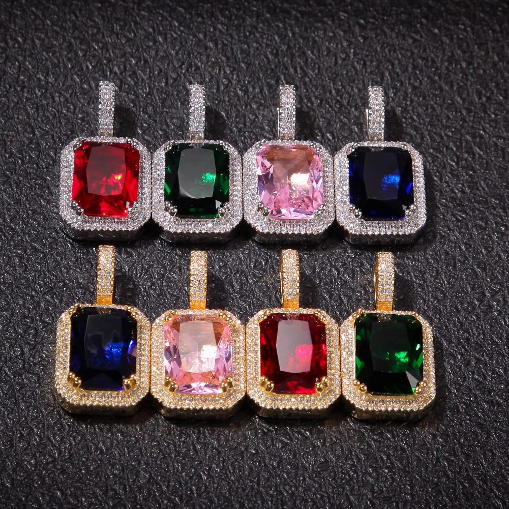 Mocha Fluorescent Square Gemstone Pendant All-match Hip-hop Necklace