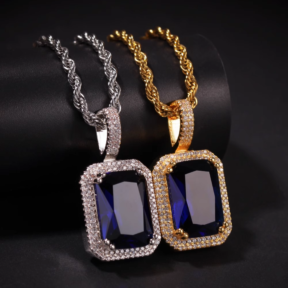 Mocha Fluorescent Square Gemstone Pendant All-match Hip-hop Necklace
