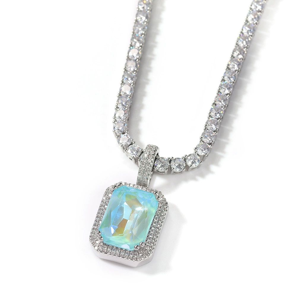 Mocha Fluorescent Square Gemstone Pendant All-match Hip-hop Necklace
