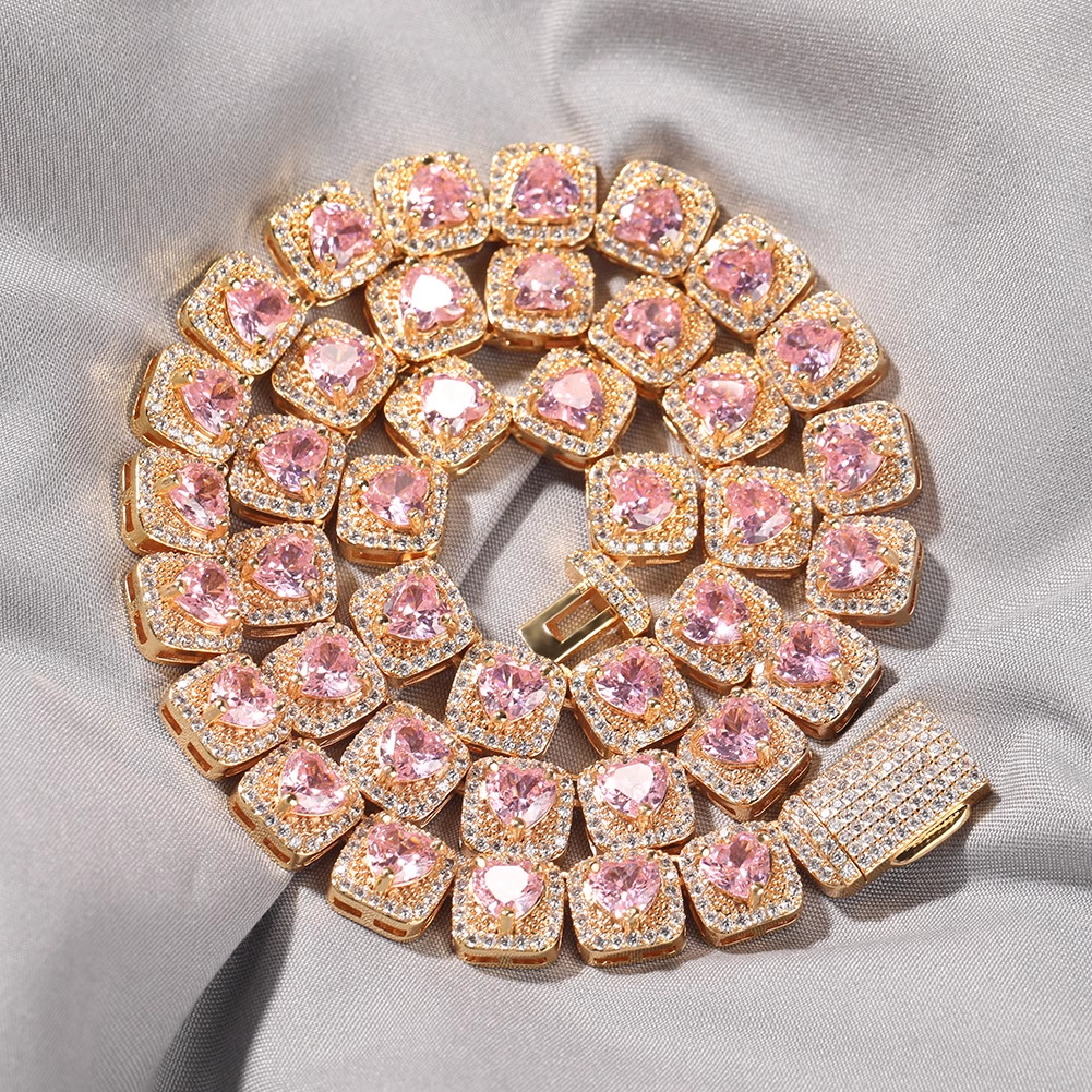 Hip-hop Zircon Rock Candy Necklace Heart Colored Diamond Necklace