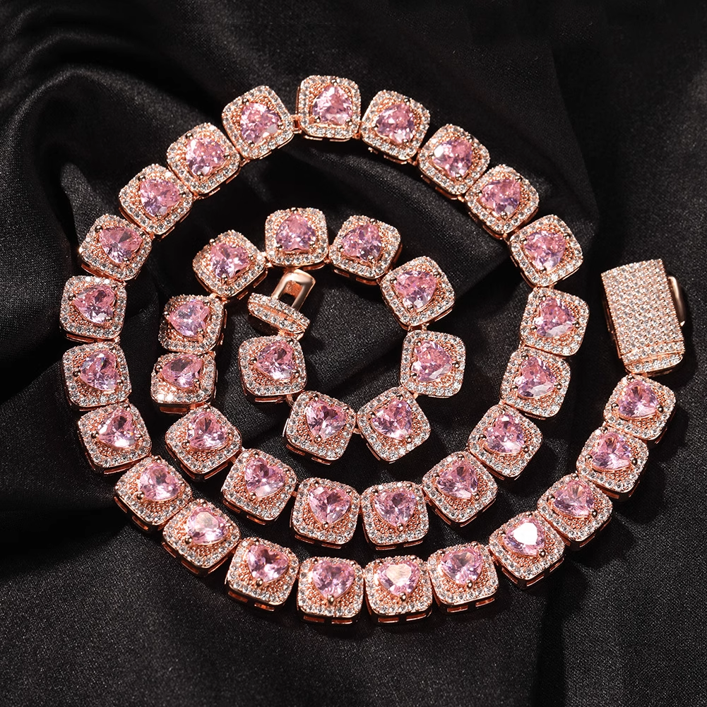 Hip-hop Zircon Rock Candy Necklace Heart Colored Diamond Necklace