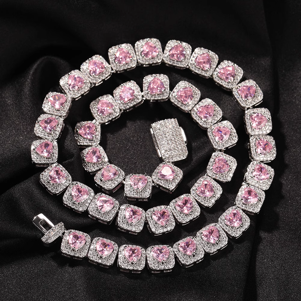 Hip-hop Zircon Rock Candy Necklace Heart Colored Diamond Necklace