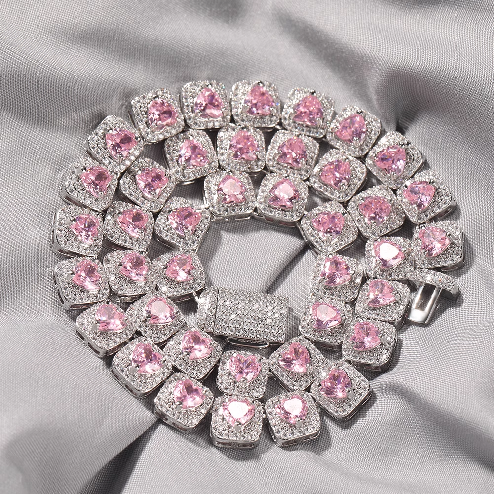 Hip-hop Zircon Rock Candy Necklace Heart Colored Diamond Necklace