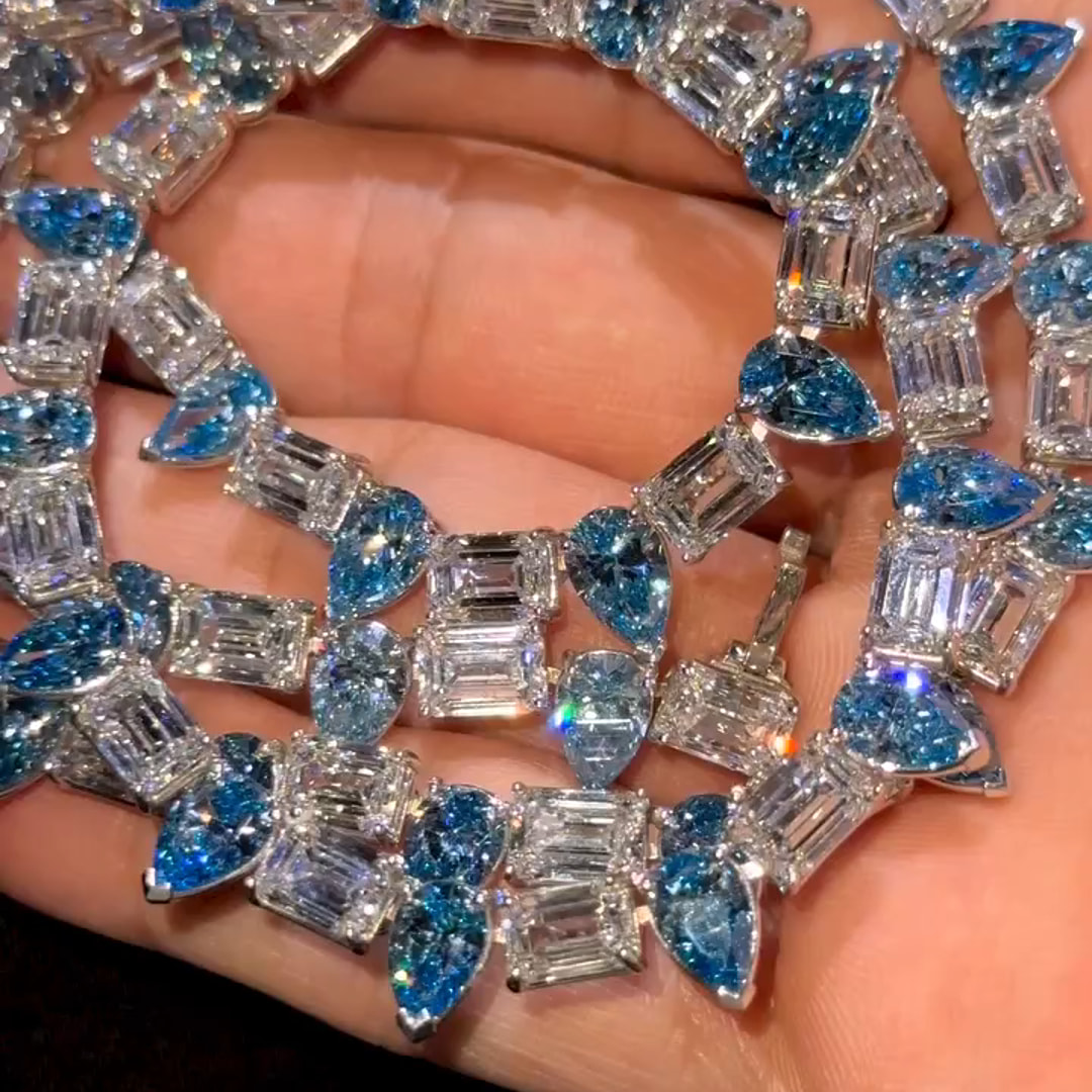 50ct Pear-cut And Emerald-cut Zircon Handmade Sterling Silver Necklace